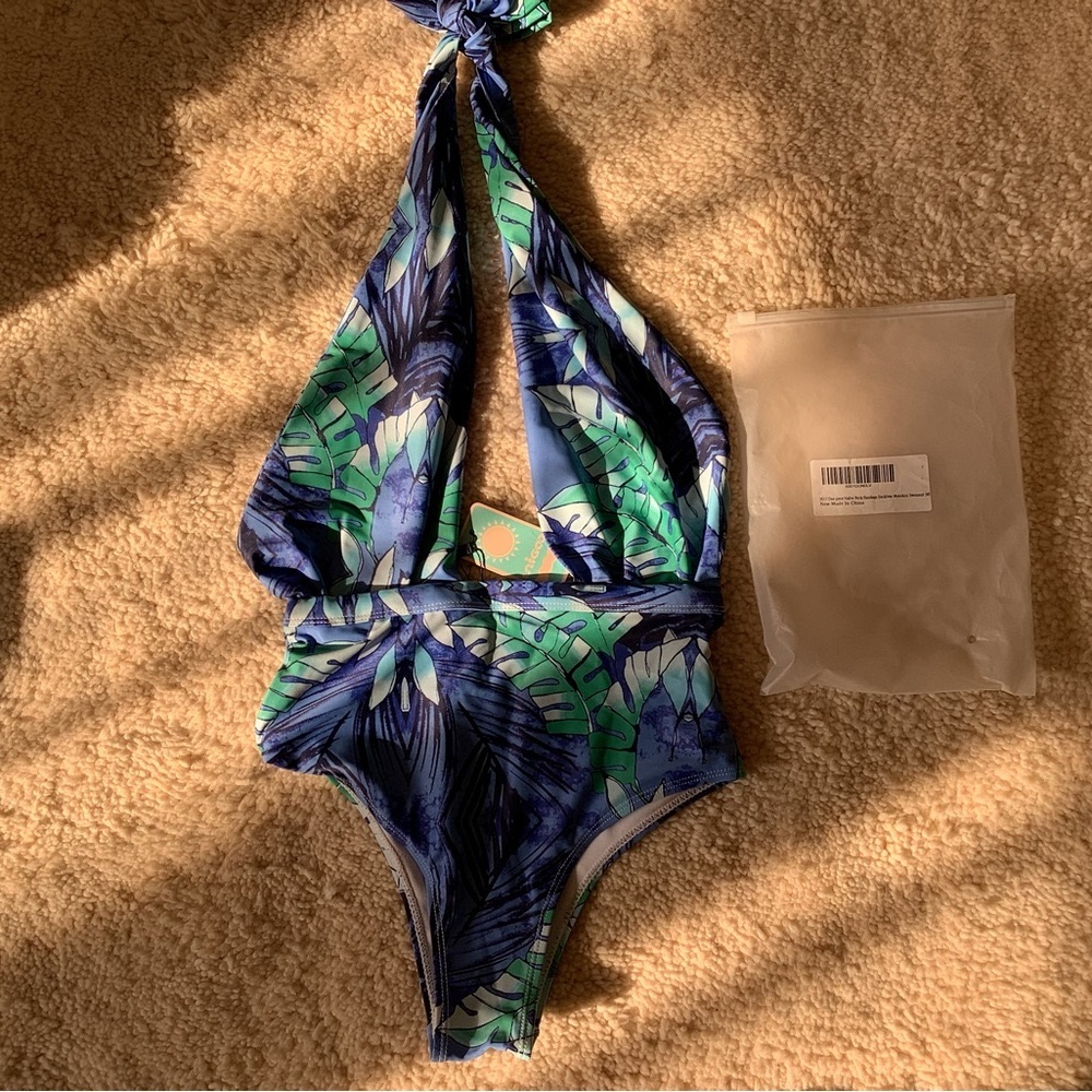 Tropical Blue and Green One-Piece Swimsuit